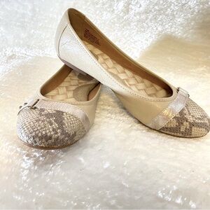 Born Tan and Silver Flats with Elegant Toe Cap